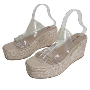 Superdown Platform Espadrilles Size 11M Clear Straps Woven Wedge Sandals